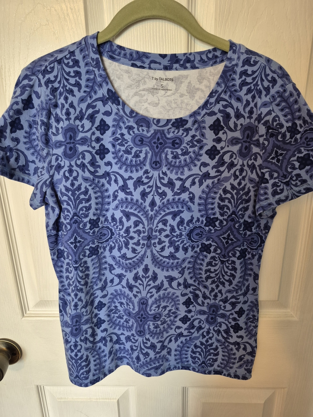 Talbots Lavender and Navy Floral-Pattern Short Sleeve Tee